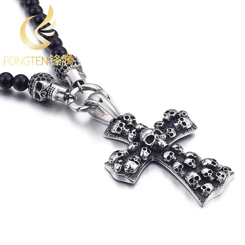 

Ожерелье мужское из нержавеющей стали со стеклянными бусинами