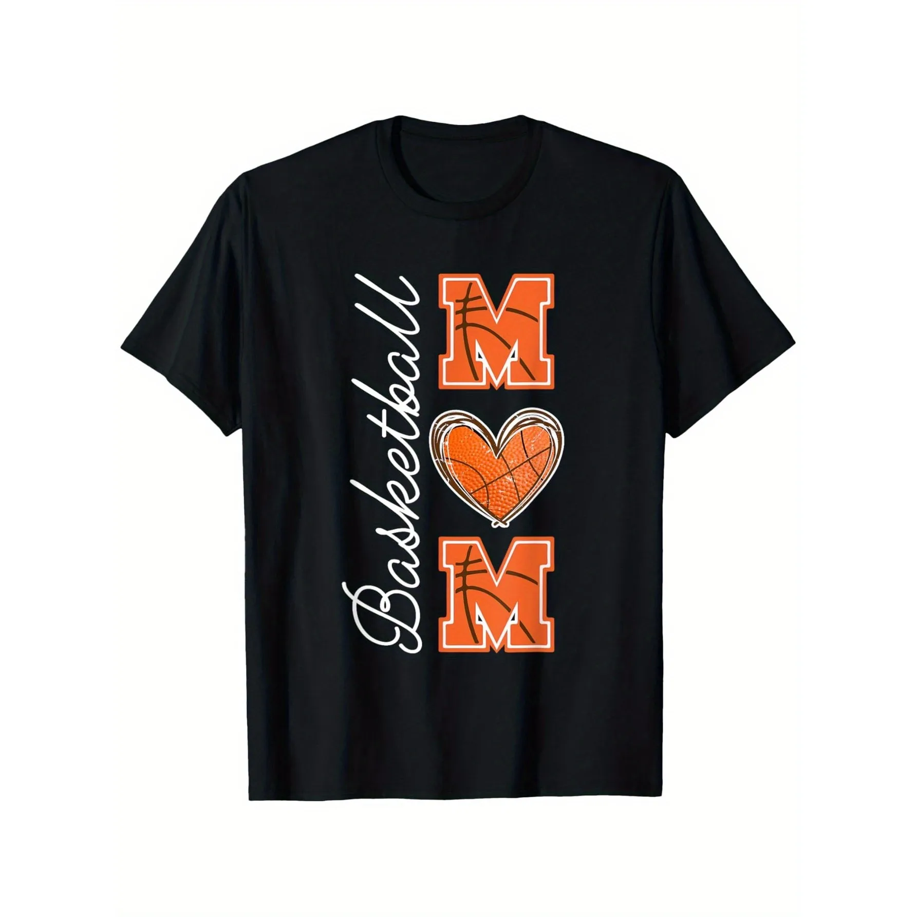 Camiseta con gráfico de corazón de Basketball Mom, camiseta de manga corta con cuello redondo, transpirable, de algodón suave, para el día del partido