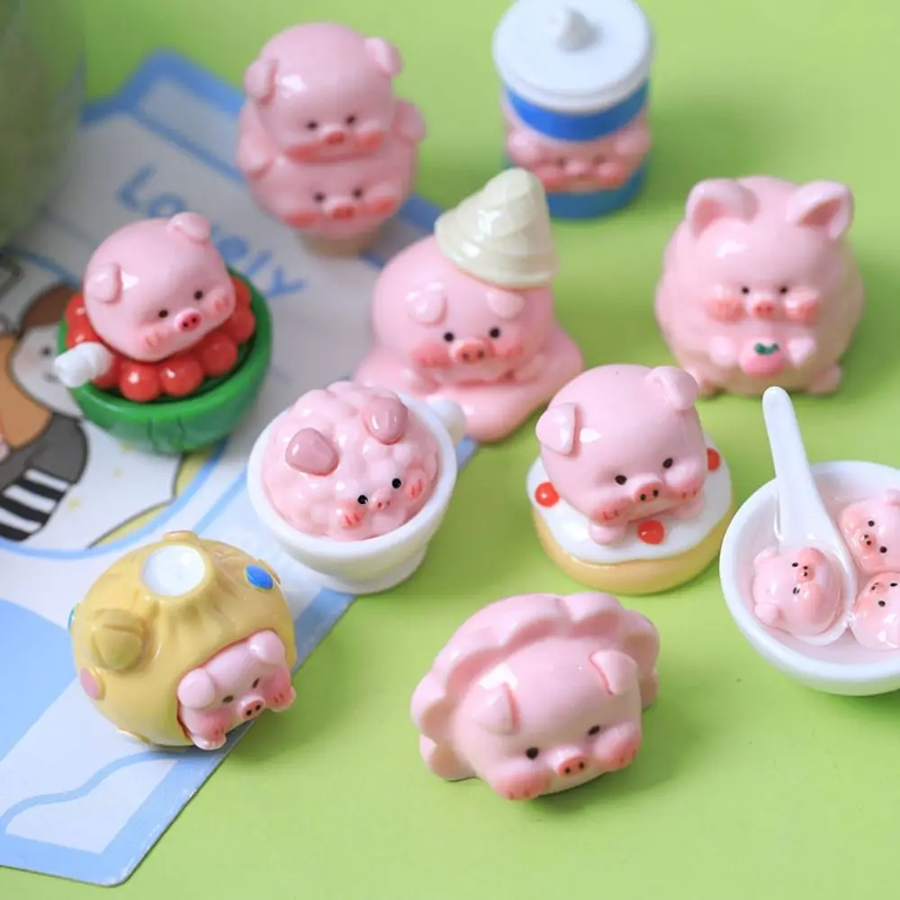 20pcs 3D Cartoon Pig Resin Slime Charms Cream Gel Hair Clip for Croc Shoes Accessories Scrapbooking Colorful Headband Making