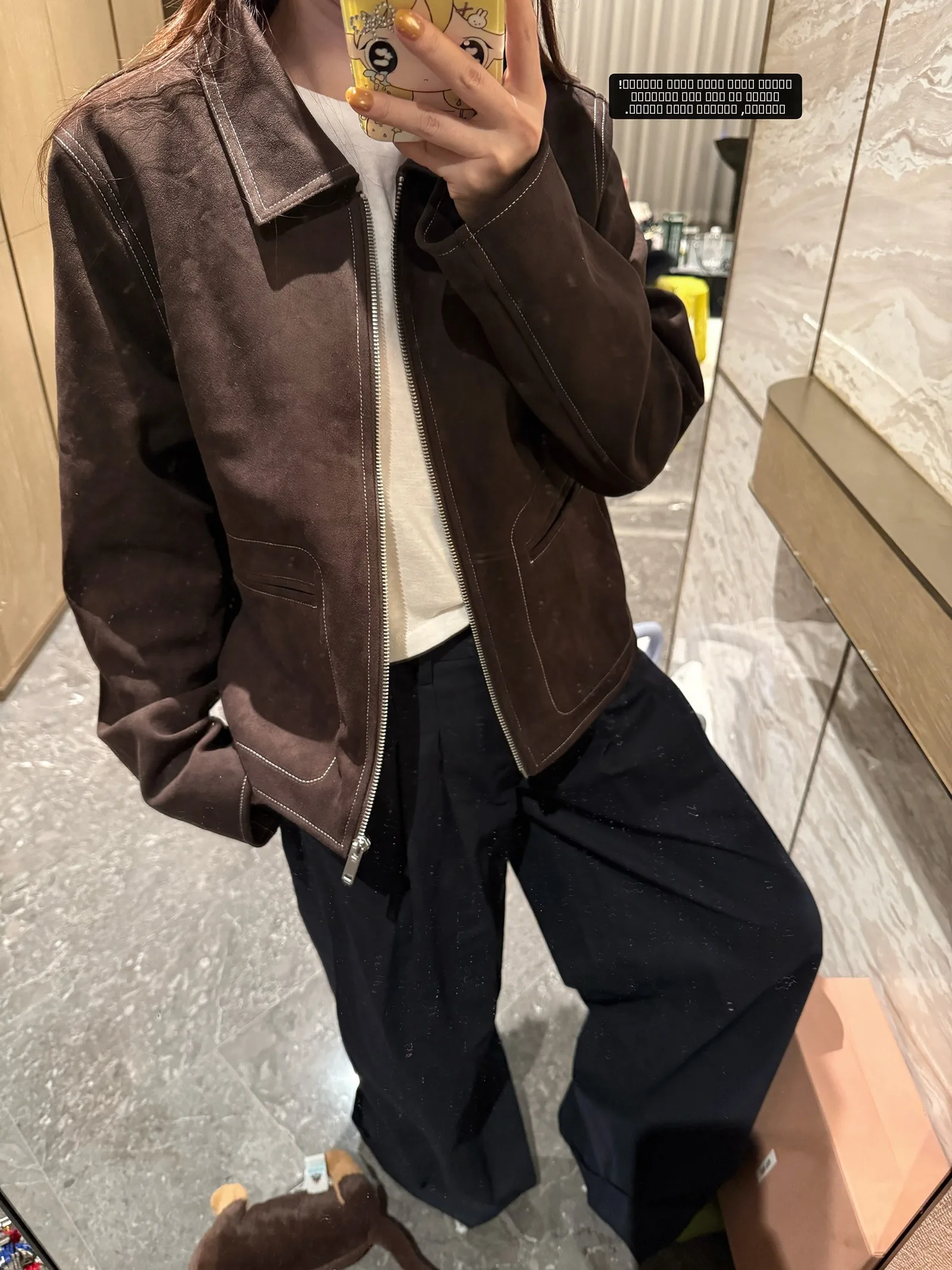 

Женская замшевая куртка осенне-зимняя в корейском стиле, коричневый меланж, свободный крой, длинный рукав, на молнии, прямой подол, повседневная