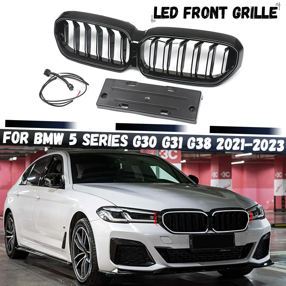 

For BMW 5 Series G30 G38 G31 LCI 2021 2022 2023 Front Kidney Grille LED Light Racing Grill Upper Bumper Radiator Hood Grid