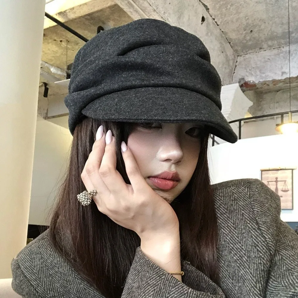 

Fashion Warm Winter Berets Hat Retro Solid Color Plain Cap Soft Japanese Octagonal Hat Lady