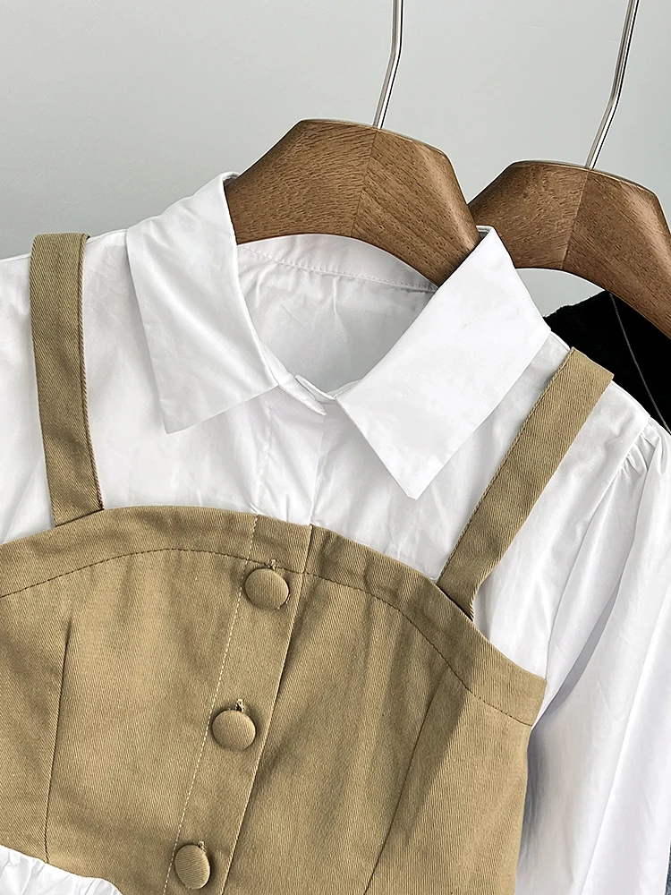 Fashionable Patchwork Shirt For Women 2024 New Fake Two-Piece Long Sleeved Tops Spring Autumn Commuting Simple Female Blouse