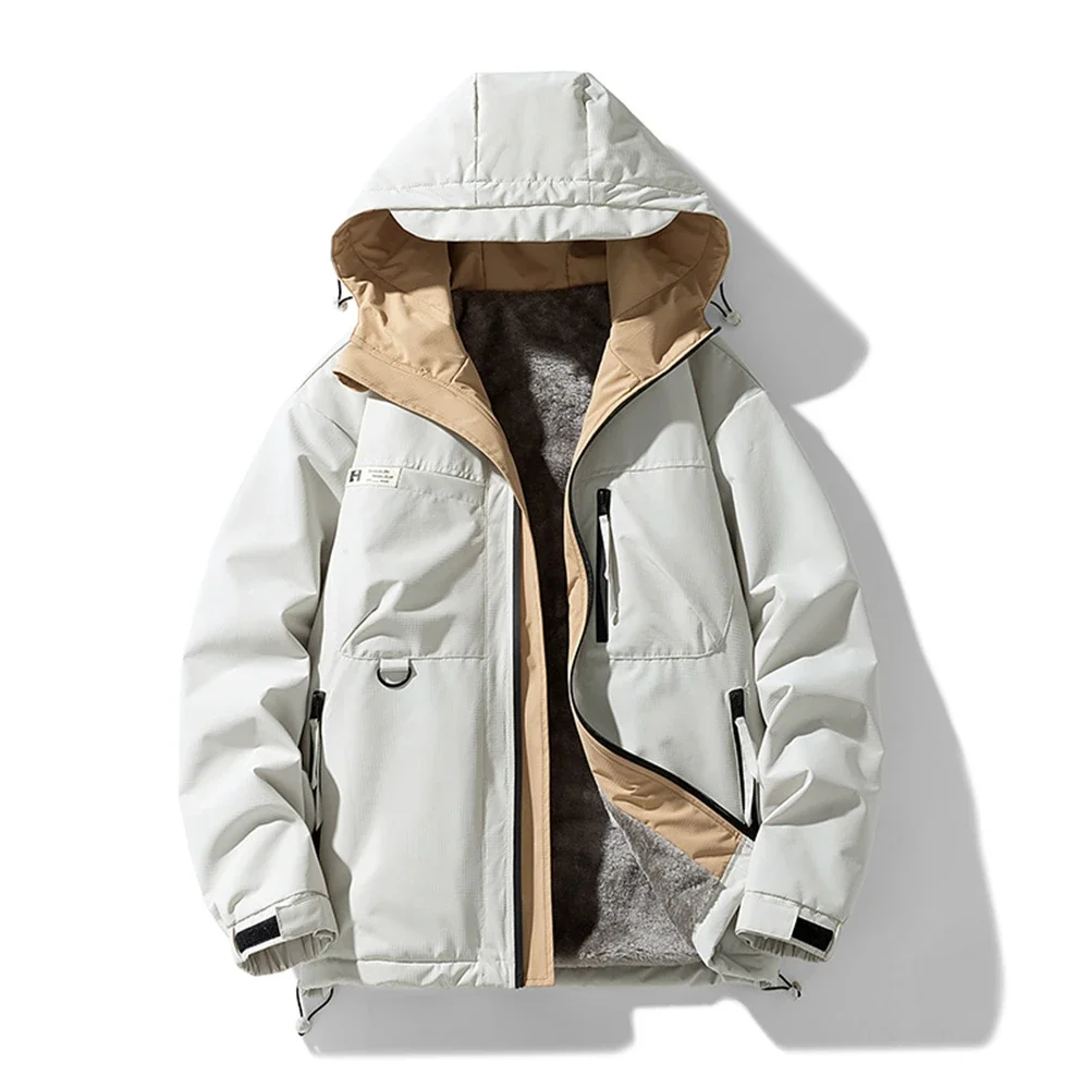 Autumn/Winter Fleece-Lined Warm Hooded Jacket Men Plus Size M-8XL Outdoor Sports Windproof Waterproof Thicken Workwear Jackets