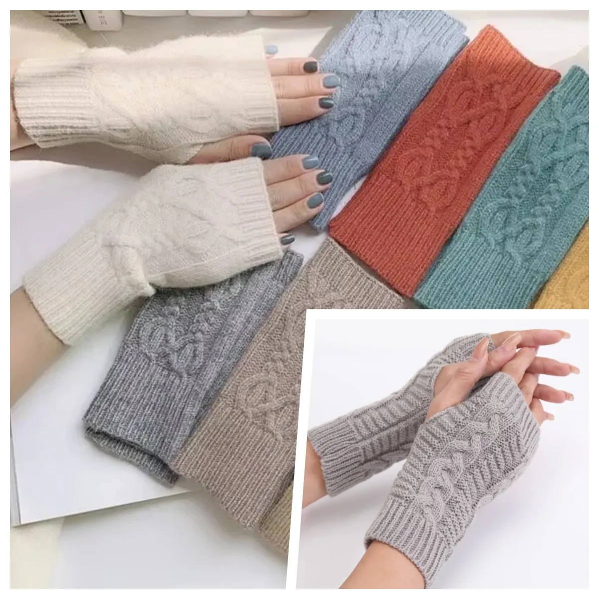 2025 nuevas mujeres calentador de manos guantes de invierno moda tejido manopla de lana sintética guantes cálidos sin dedos guantes de mujer
