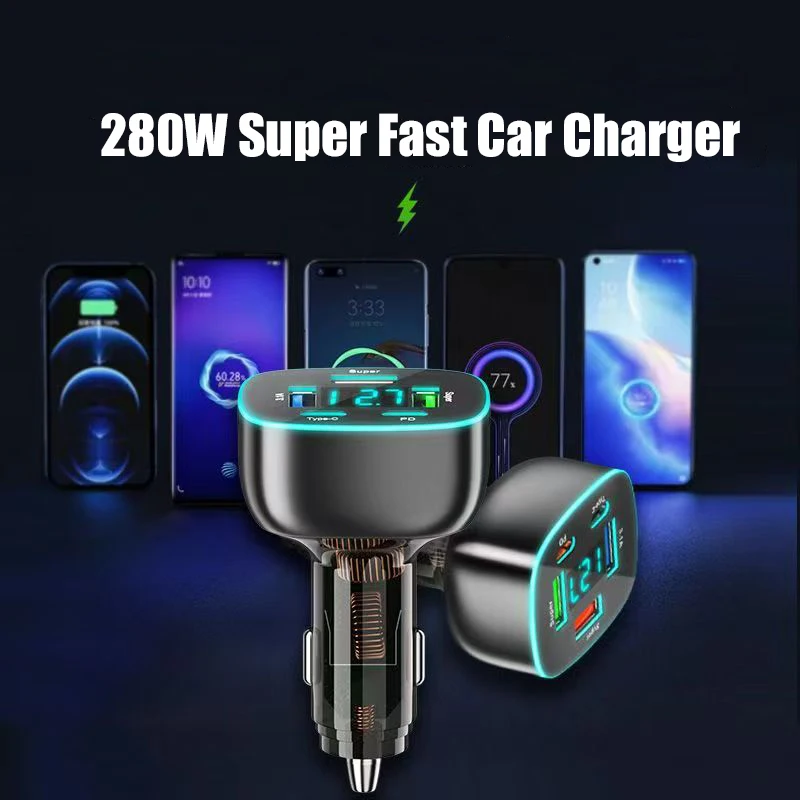 PD 30W Super Fast USB C Car Charger Adapter 280 With Voltage Display for iPhone 15 Pro Max 14 iPad Macbook Samsung Oppo Huawei