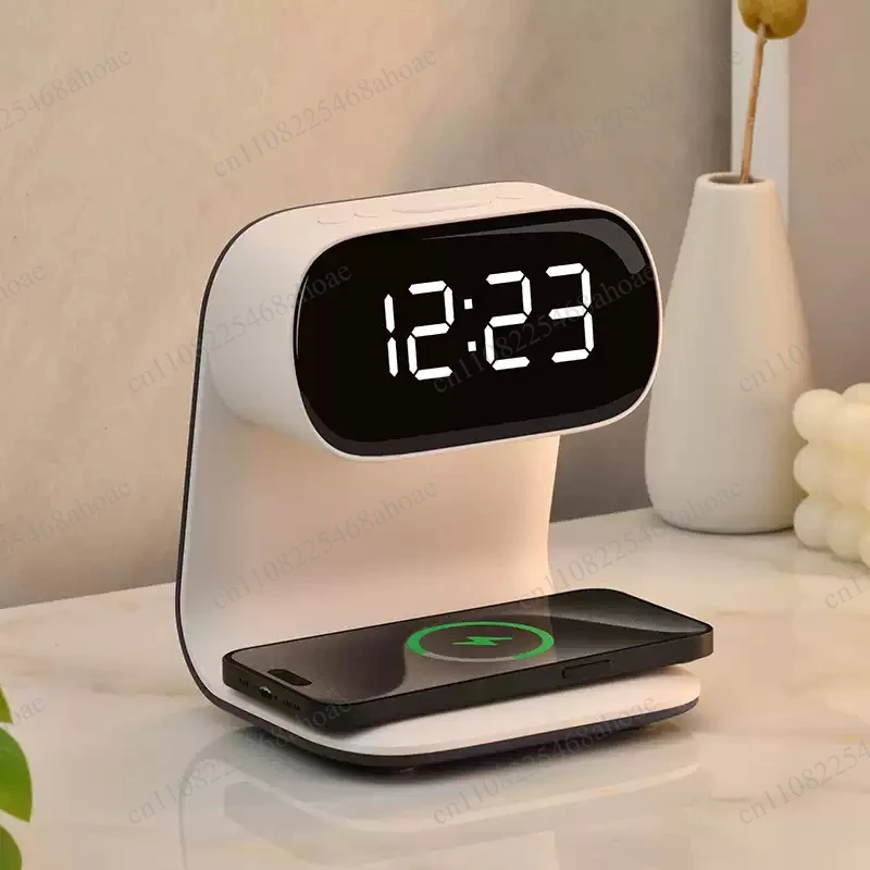 Multi‑Function Portable Bedside Lamp Clock 15W Wireless Charging 3‑Speed Touch Dimming Plug‑in Night Light