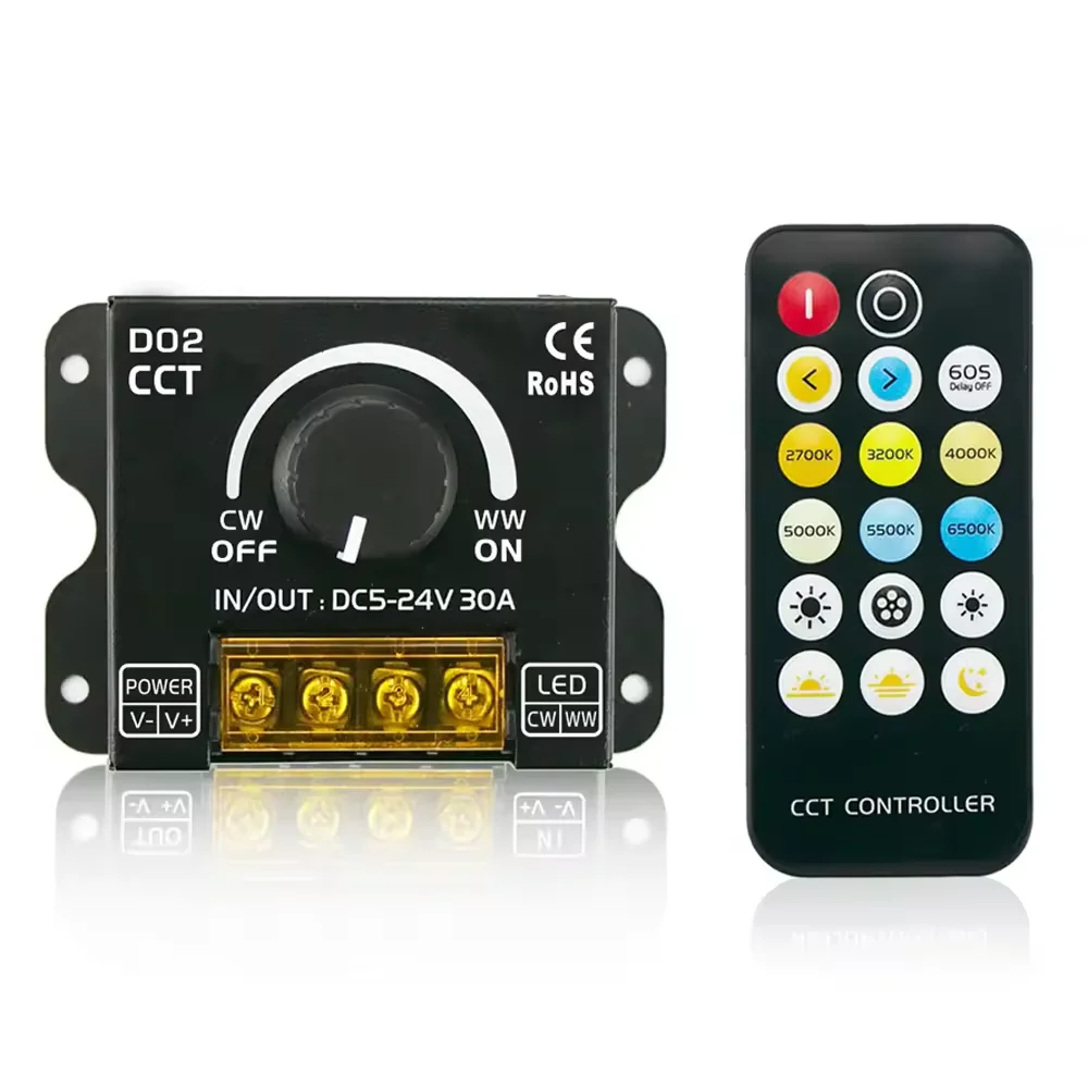 

LED Dimmer DC5V-24V CCT Single Color Controller 30A 720W Adjustable Brightness Dimming LED Strip Stepless Dimmer