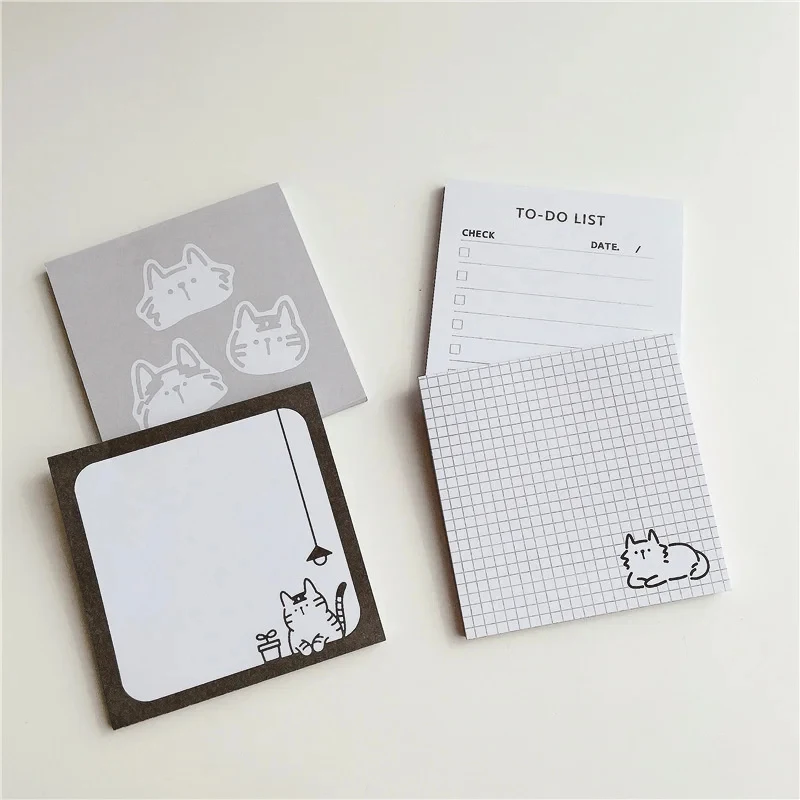 50 Blatt Schreibwaren für die Schule, Cartoon-Motiv, niedliche Katze, Notizblock, einfacher Stil, Kawaii-Nachrichtenpapier, Notizen für Studenten, To-Do-Listen