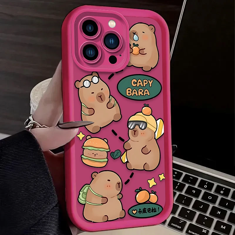 Leuke Cartoon Capibara Telefoonhoesje Voor iPhone 16 16E 15 14 13 12 11 Pro Max X XS XS Max XR SE 2020 SE4 7 8 Schokbestendige achterkant