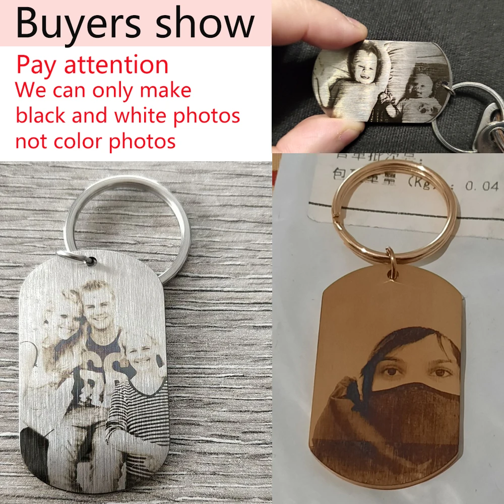 Custom Photo Keychain Personalized Picture Stainless Steel Engrave Name Date Keyrings for Mom Dad Family Gift