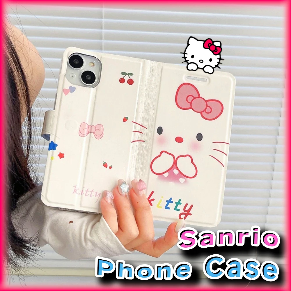 

Hello Kitty Phone Cases with Card Holder, Sanrio Anime Kawaii Flip Protective Case for iphone 8, X, 11, 12, 13, 14, 15 Pro Max