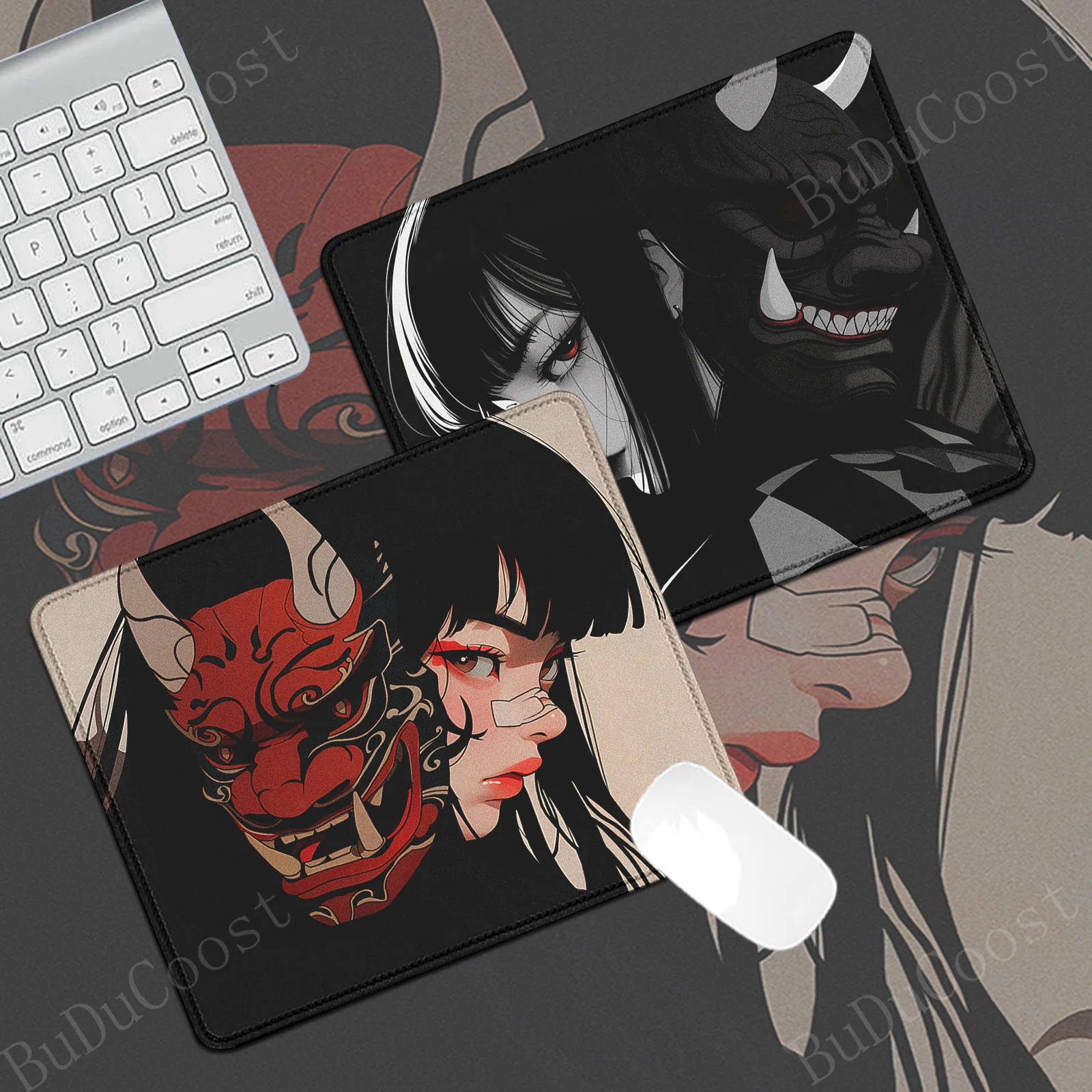 

18x22cm Gaming Small Mouse Pad Oni Mask Girl Speed Table Pad Gamer E-Sports Non-slip Mice Mat Professional Premium Desk Mat Gift