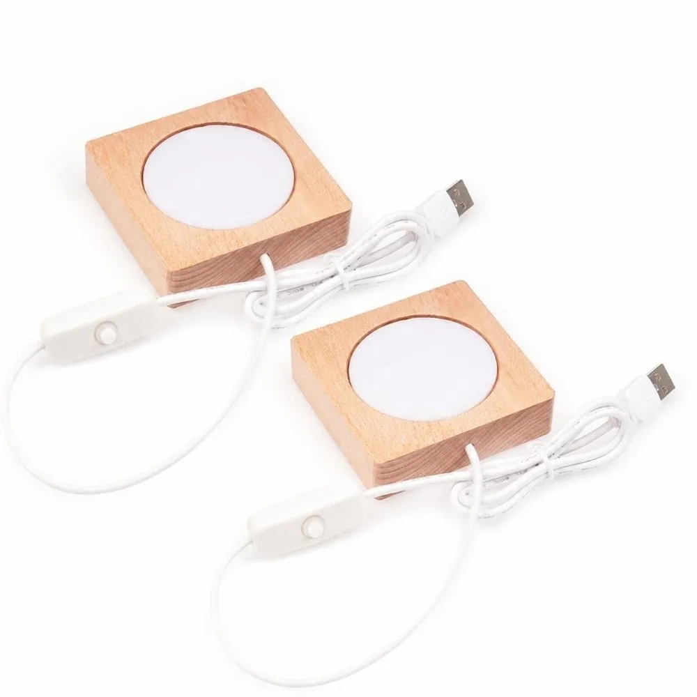 2 Pack Portable USB Powered LED Light Base Warm Light with Switch LED Display Base Stand Wood Base Night Light Resin Art