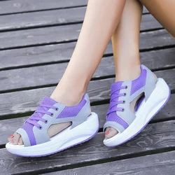 New Muffin Sole Sandals Thick Slope Heel Breathable Shoes Women's Mesh Shoes Comfortable Sports Casual Women's Shoes