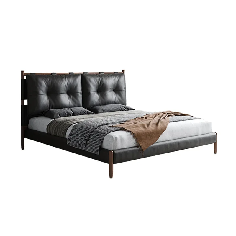 

Minimalist American solid wood soft bed