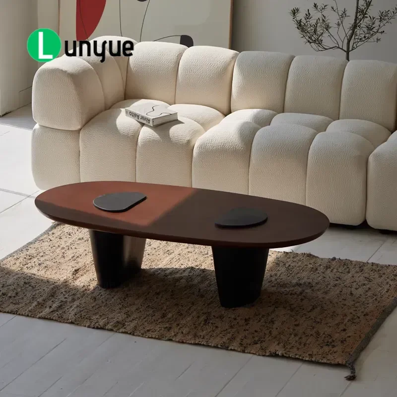Oval Coffee Table Oak Concrete Geometric Design Modern Brown Black Wood Living Room Furniture Minimalist Home Decor