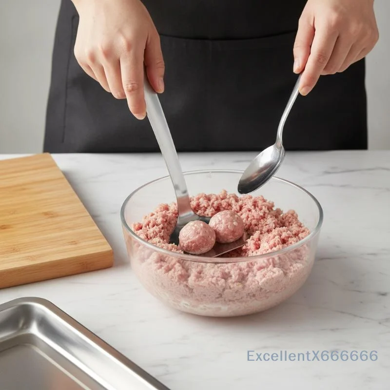 Meatball Maker Spoon Fast Forming Stainless Steel Mold with Elliptical Leak Hole for Home Kitchen Effortless Meatball Making