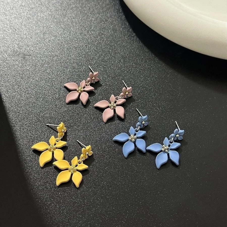 Kiss Jewelry Blue Camellia Flower Petal Dangle Earrings for Women Korean Fashion Floral Temperament Drop Earring Jewelry Gift