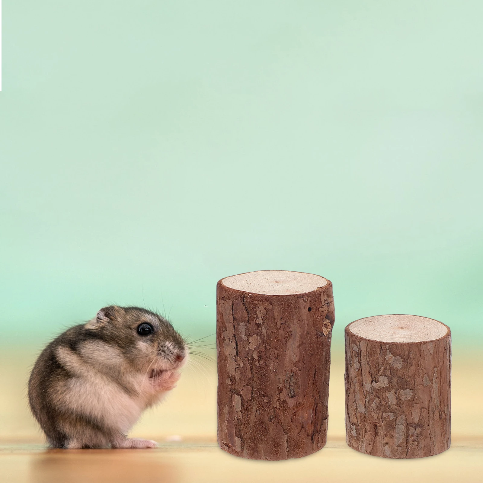 

4pcs Hamster Cage Logs Natural Wood Decor Mini Tree Stump Habitat Garden Ornament Small Animal Craft Platform