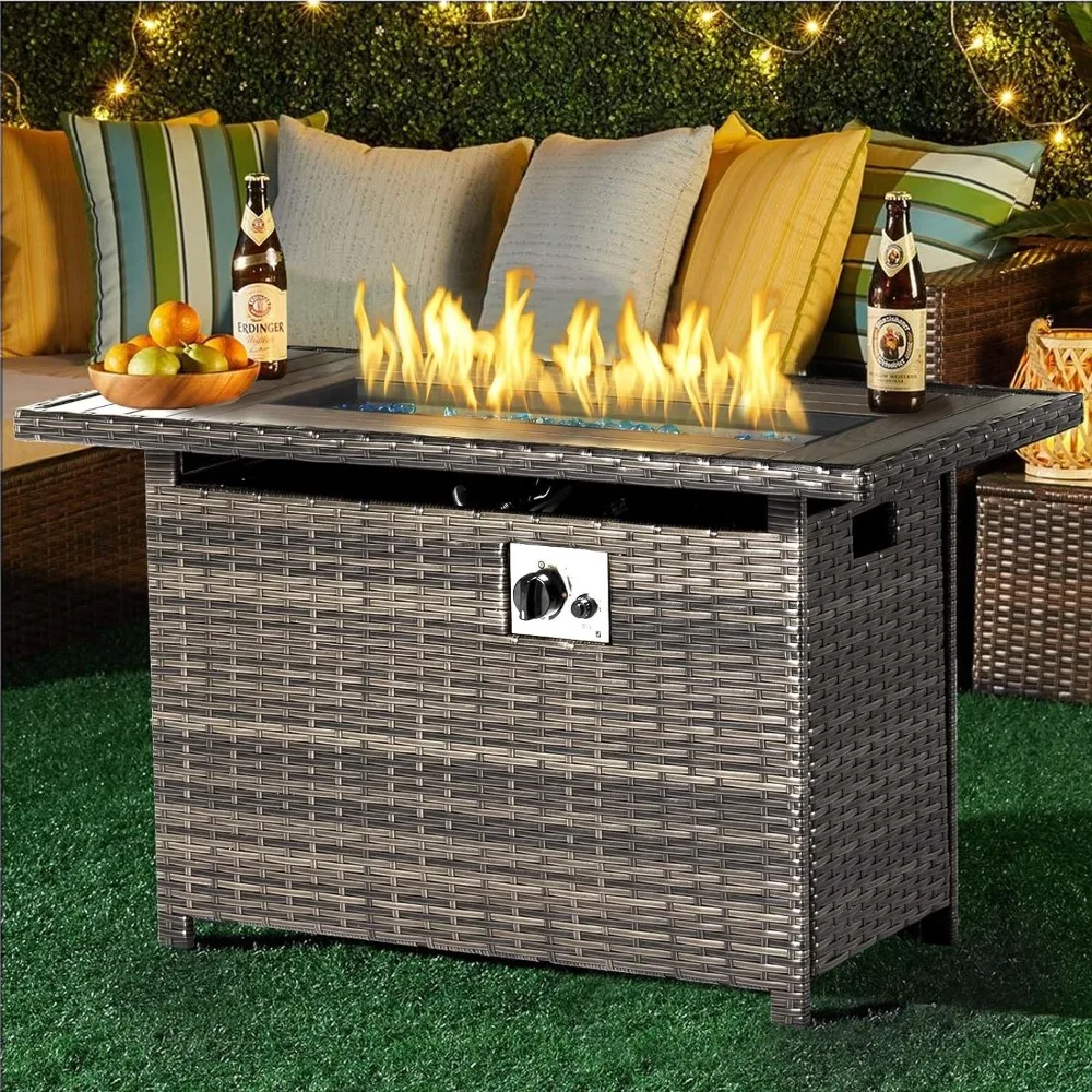 

Fire Pit Table with Storage, 40 in CSA Propane Fire Table Rectangular, Auto Ignition Gas for Outside Patio Deck, Fire Pits