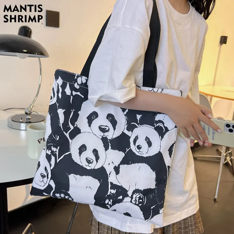 

Women Bag Panda Printed Handbag Eco Reusable Capacity Foldable Shopping Bag Animal Women Outdoor Travel Tote Custom Pattern