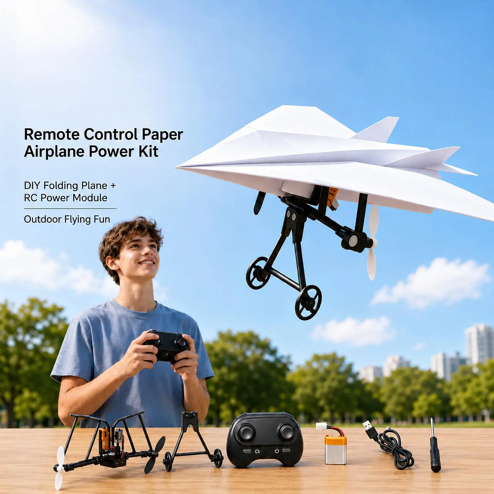RC Paper Airplane Kit Electric Remote Control Plane for Kids Beginners Gifts Four Power