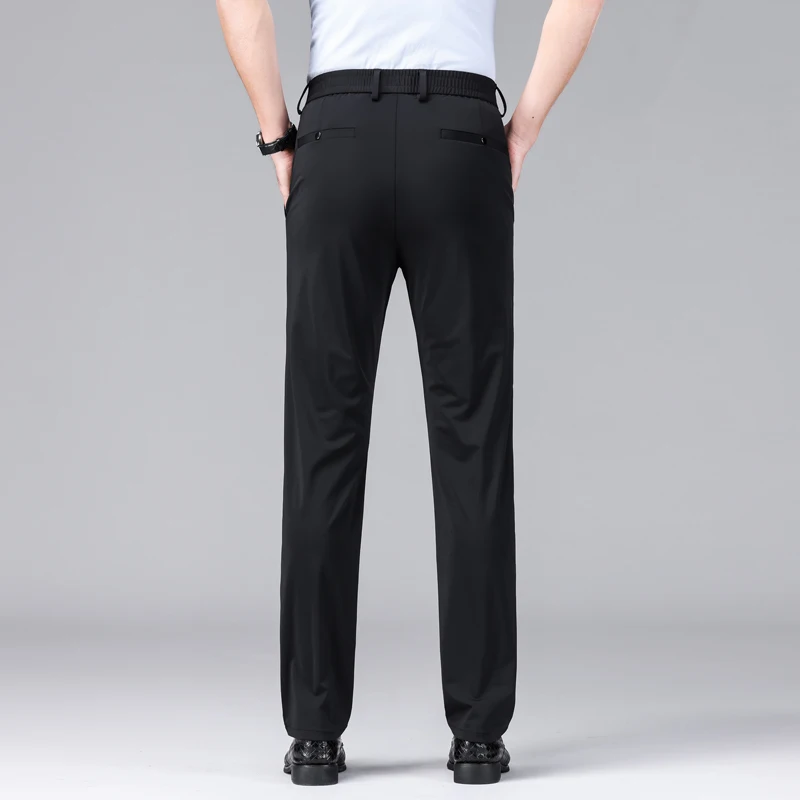 Office Casual Pants Men's Slim Fit 2024 New Summer Trendy Versatile Loose Straight Business Gentleman Ice Silk Suit Pants