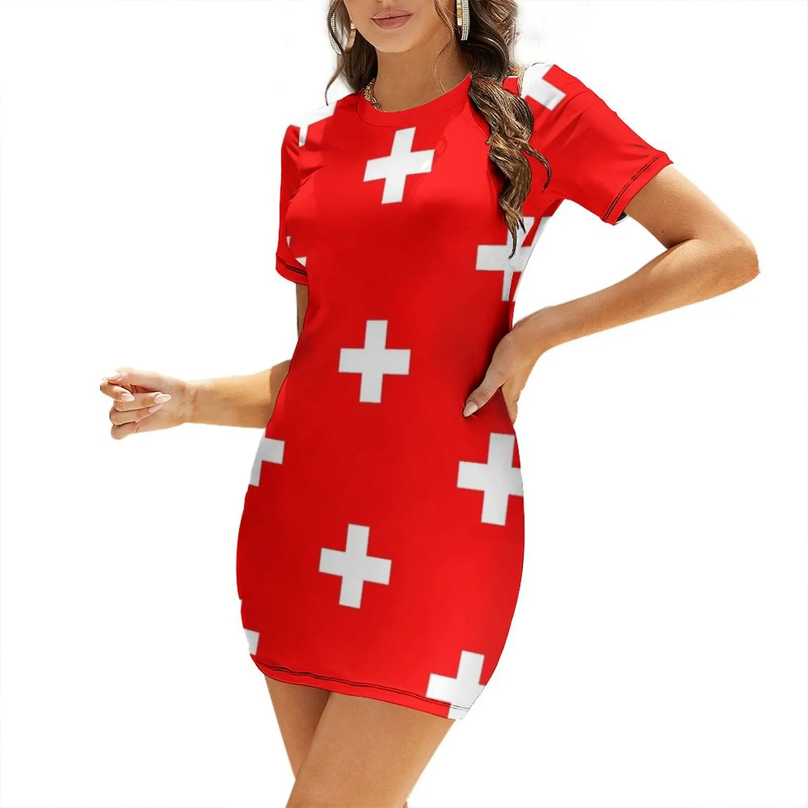 

Swiss National Day - Switzerland Flag #1 Short Sleeved Dress clothes for woman party dresses woman