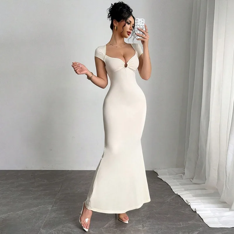 Phantasy Sexy, figurbetontes Kleid, elastisch, schlank, One-Step-Kleider, elegant, solide Bürodame, modisch, Rundhalsausschnitt, kurze Ärmel