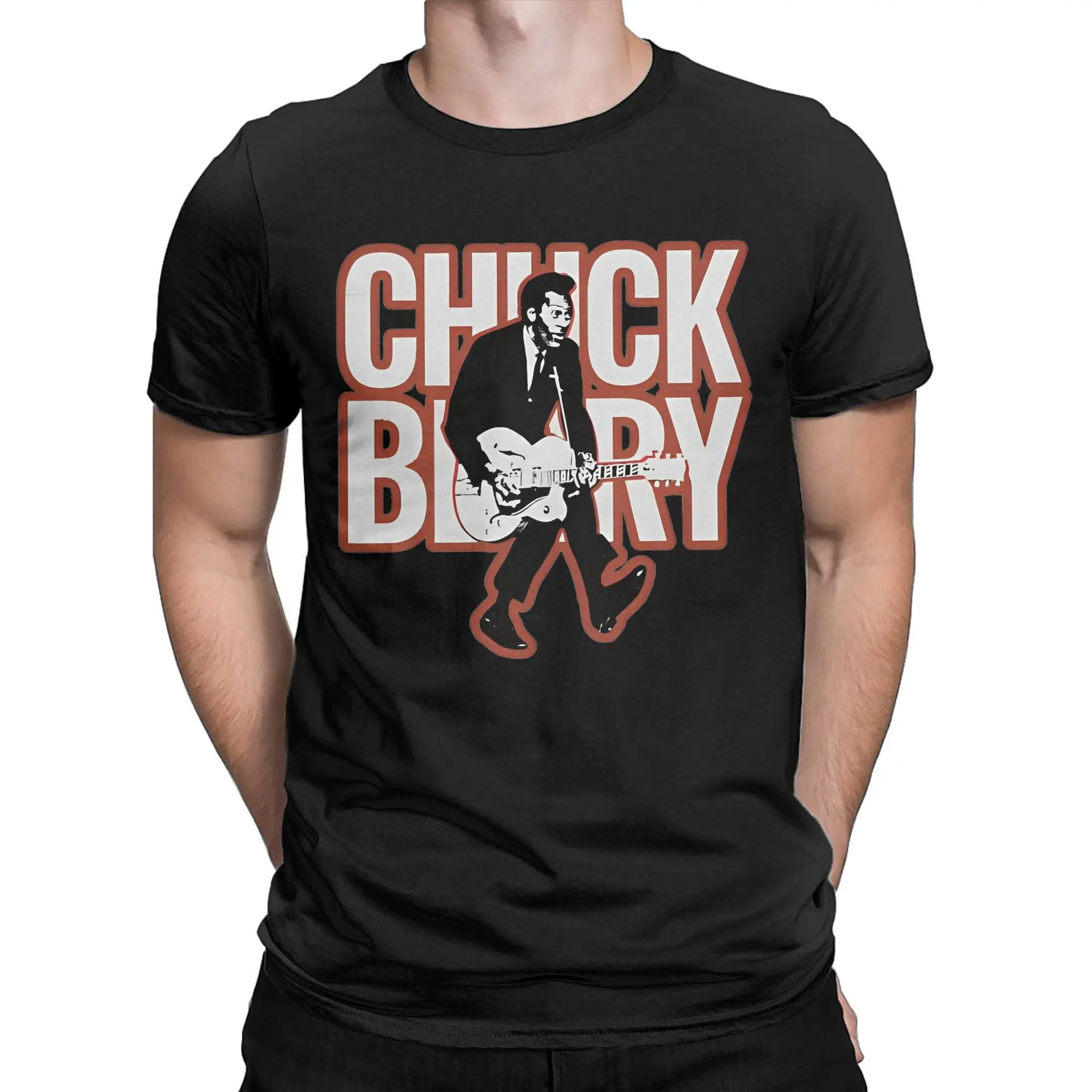 Vintage Chuck Berry Caricature T-Shirts Men Crewneck Cotton T Shirt Singer Musician Guitar Short Sleeve Tee Original merchandise