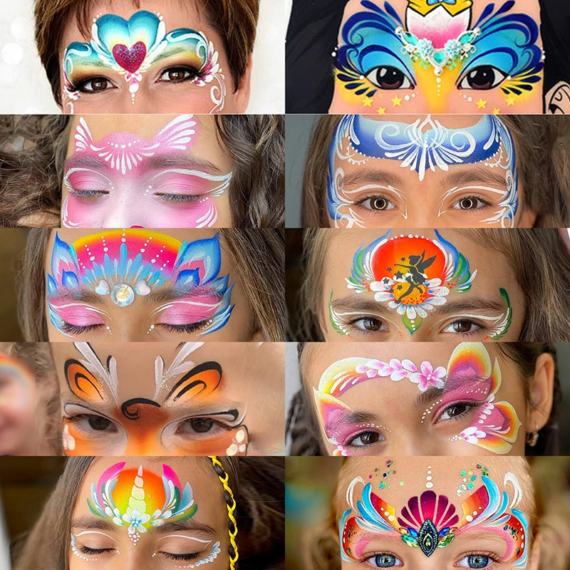 16 Face Painting Stencil New Mask Set DIY Kids Graffiti Hand Painting Aids Temporary Tattoo Stencils Stage Party Holiday Makeup
