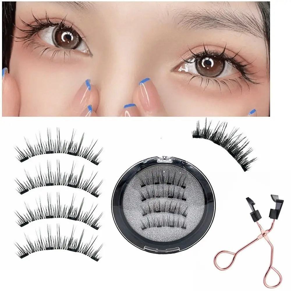 Full Strip Eyelash 4 Magnets Lashes NO Deed Glue Women with Applicator/Clip Magnetic Eyelashes False Eyelashes Lashes Extension