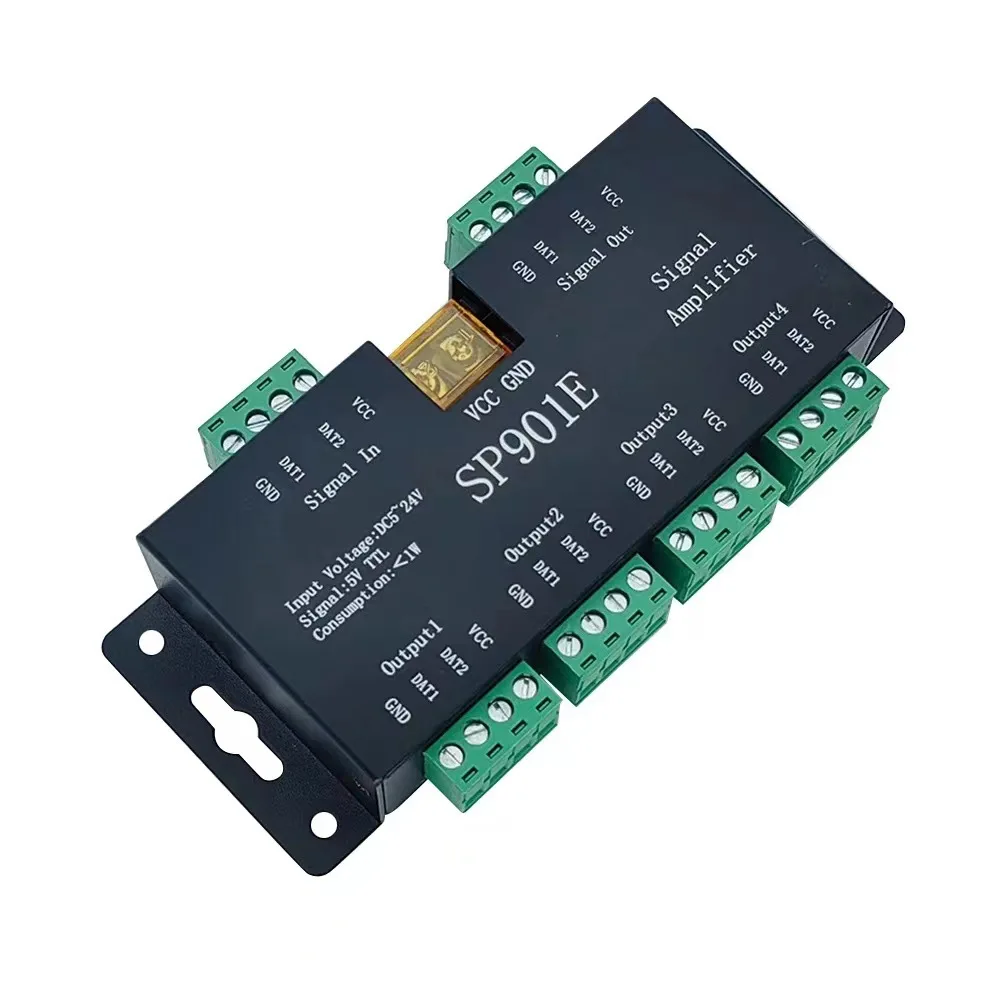 DC5V-24V SPI Signal Amplifier SP901E 4CH Group Amplifier for WS2812B WS2811 WS2815 6812 Addressable LED Pixel Strip Module Light