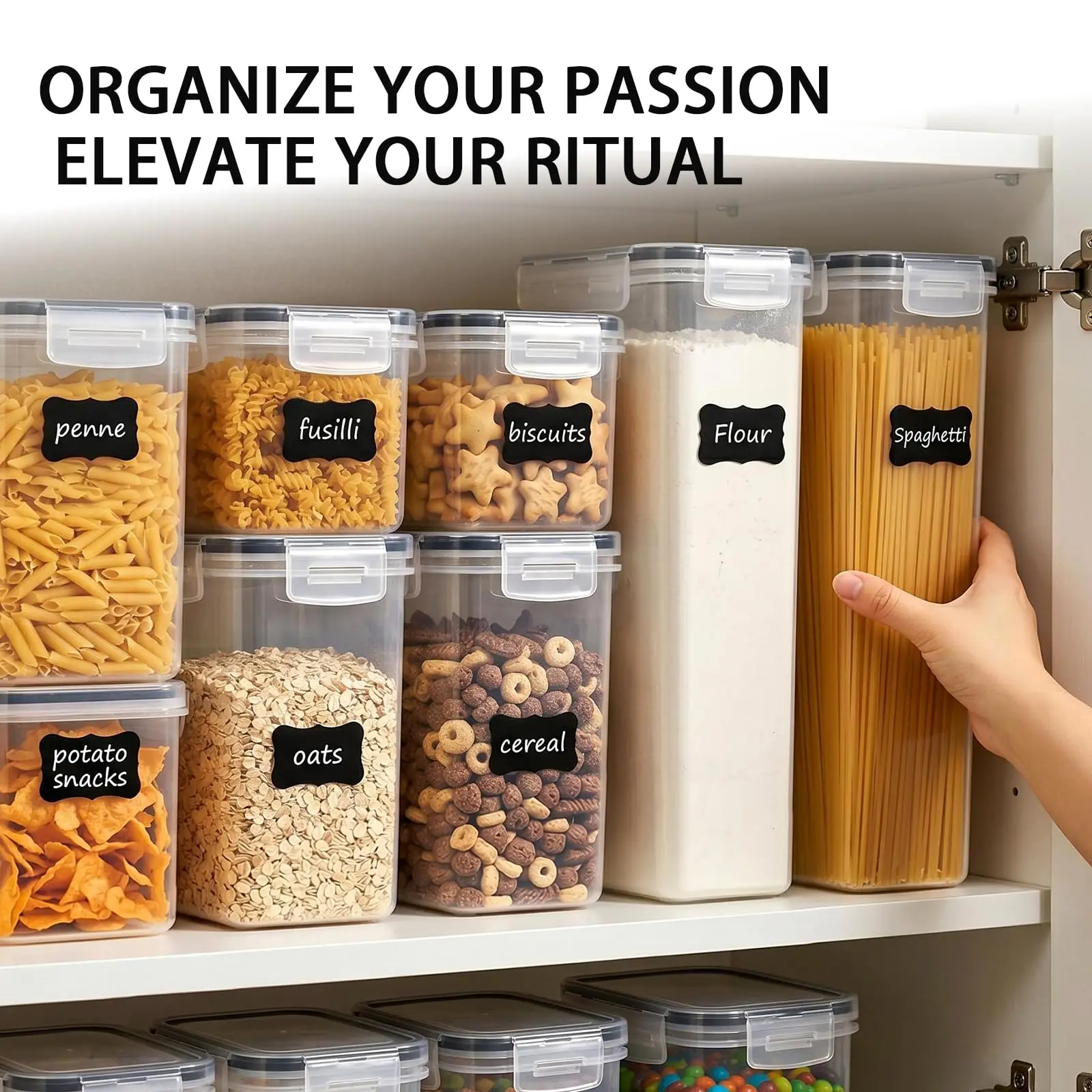 48pcs Airtight Food Storage Containers, Free Plastic Spaghetti Containers With Easy Lock Lids, For Kitchen Pantry Organization And Storage, Include LabelsHome Decor, Party Storage, Christmas Storage, New Year Storage