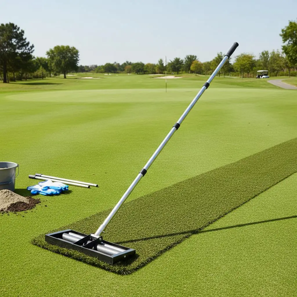 

Инструмент для выравнивания грунта 17" x 10" для двора, поля для гольфа, сада, с роликовым механизмом, регулируемой ручкой, прочная стальная конструкция.