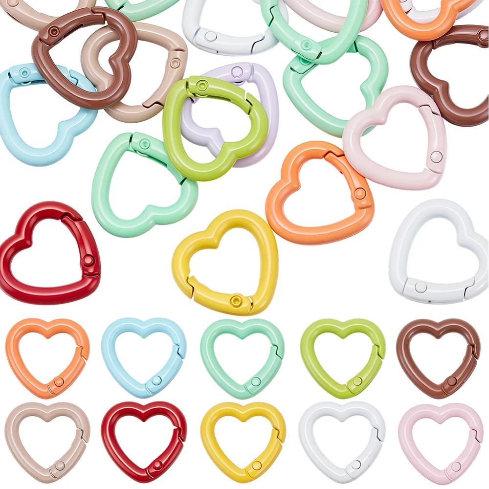 1 Box 20Pcs Heart Clasp Keychain Spring Clasp Key Ring Metal Baking Paint Random Color Snap Trigger Gate Rings Hooks Keyrings