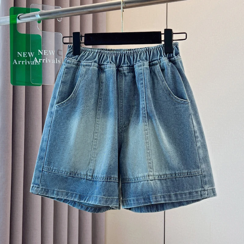 

Summer Women Denim Shorts Elastic Waistband Loose 5XL shorts American Casual Fashion Retro Female Splicing Short Jeans