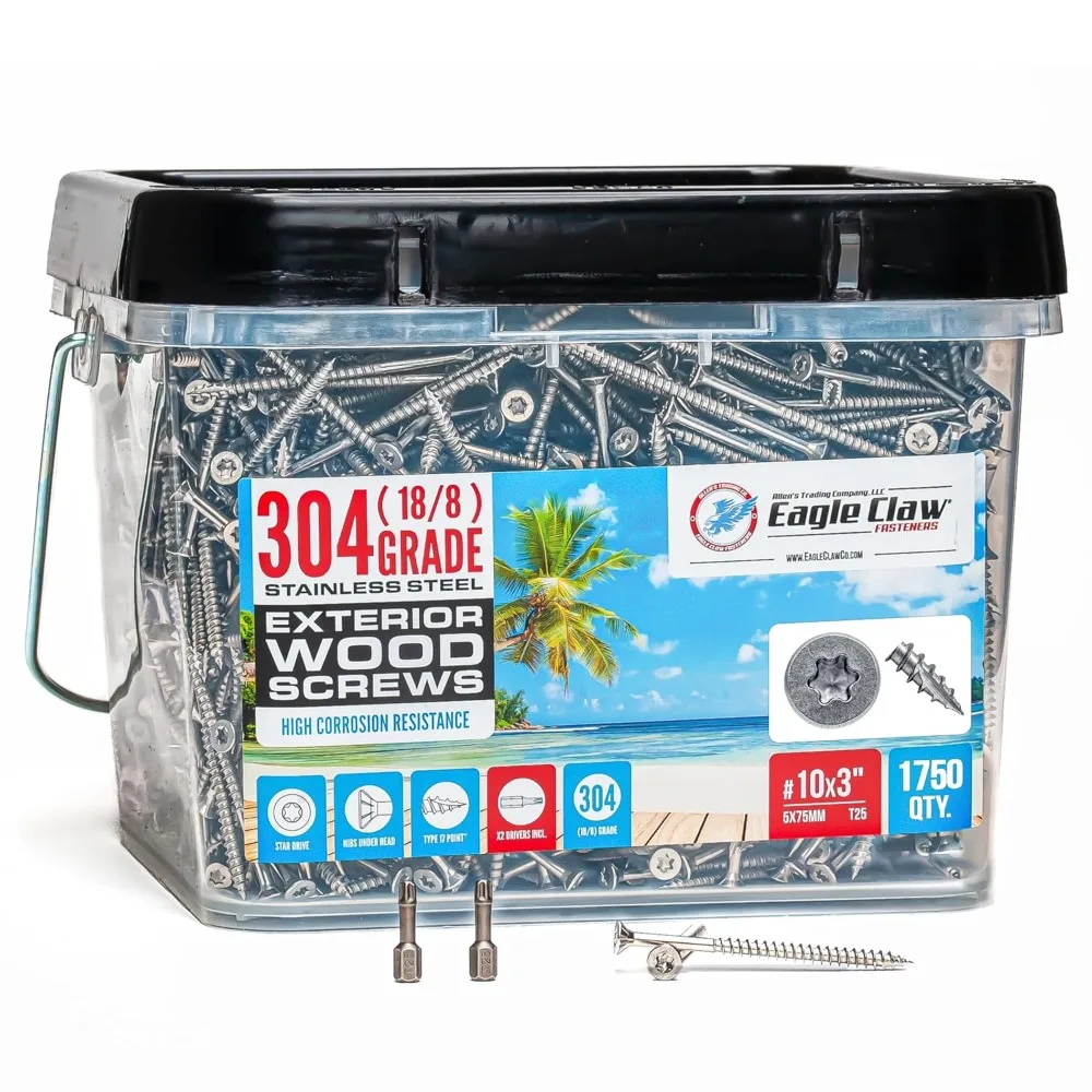 

New Upgraded Stainless Steel Deck Screws 1750 Pieces | T25 Star Torx Drive Flat Head | 304 Grade Stainless Steel Wood