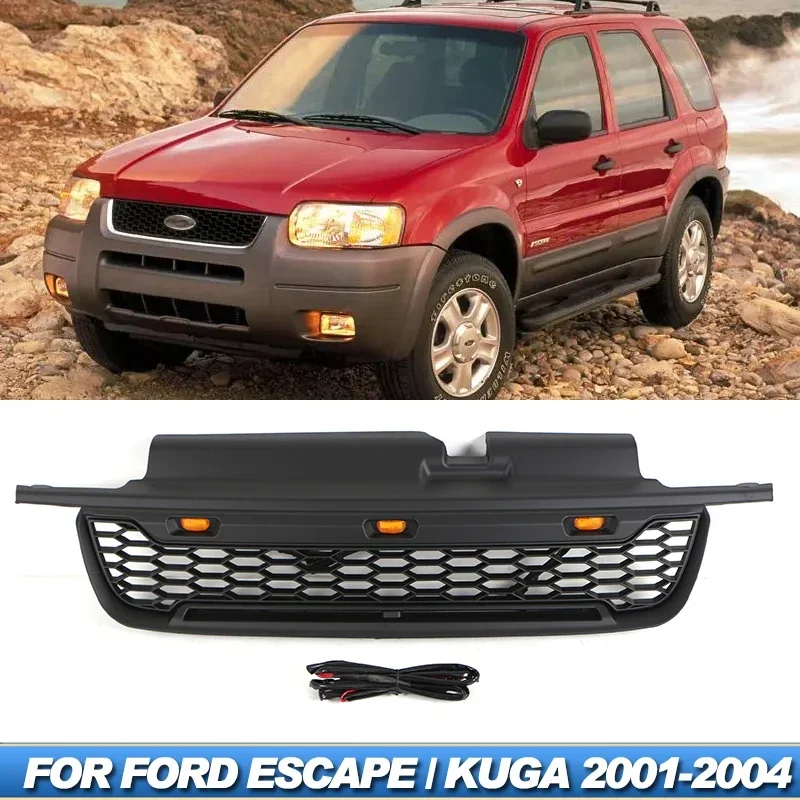 

Fit for Ford Escape/Kuga grill 2001 2002 2003 2004 with LED lights on the decoration, front bumper grille accessories