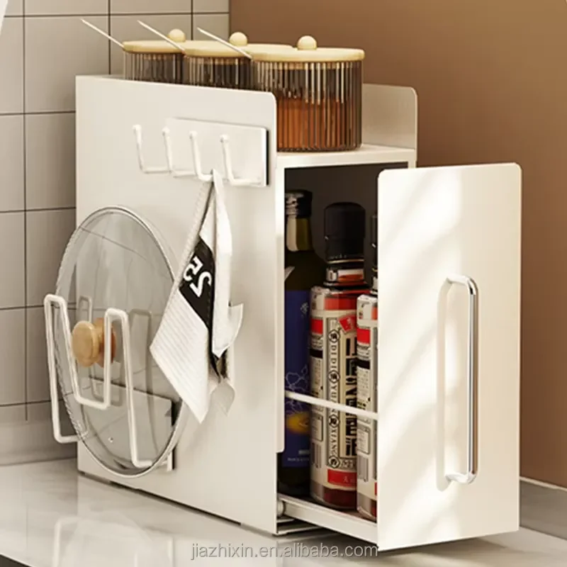 2 Tier Stainless Steel Spice Rack Storage Drawer for Kitchen Stove Top Shelf Organizer Black Dustproof Cabinet Door
