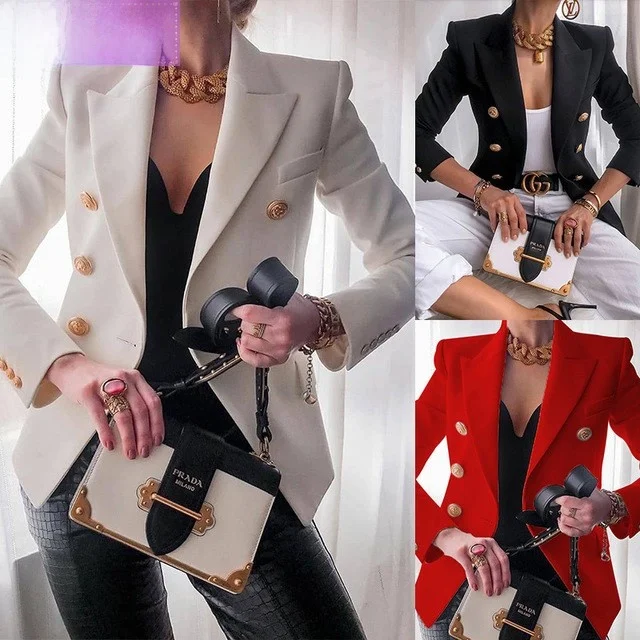 

Women's Long Sve ort Tailored Jaet Double Breasted Faionable Ladies' Suit Coat Ele Office Wear Autumn 2020