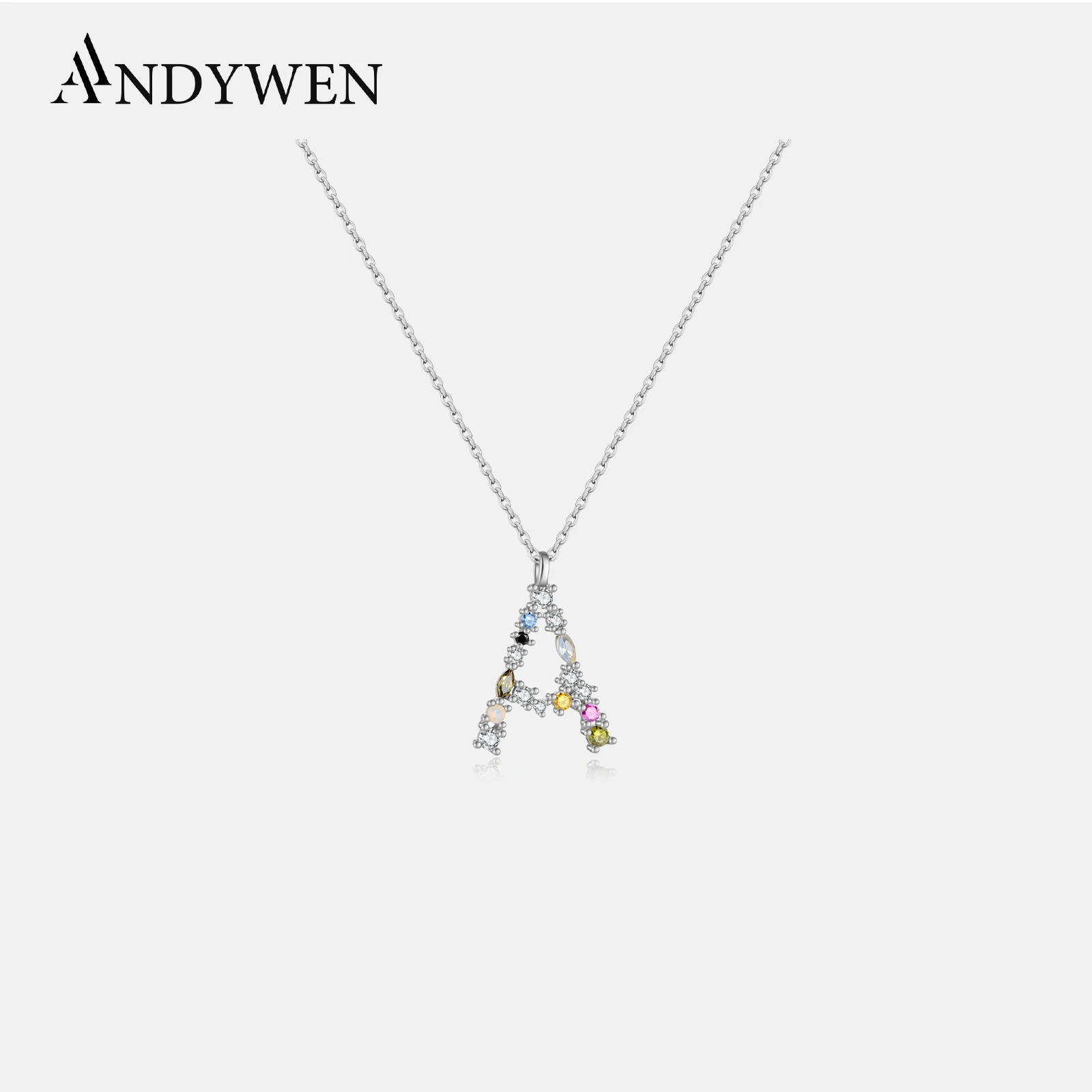 ANDYWEN 925 Sterling Silver 26 Letters Gold Initial  A B Pendant Necklace Thin Long Chain Adjustable Mini P G CZ Jewelry