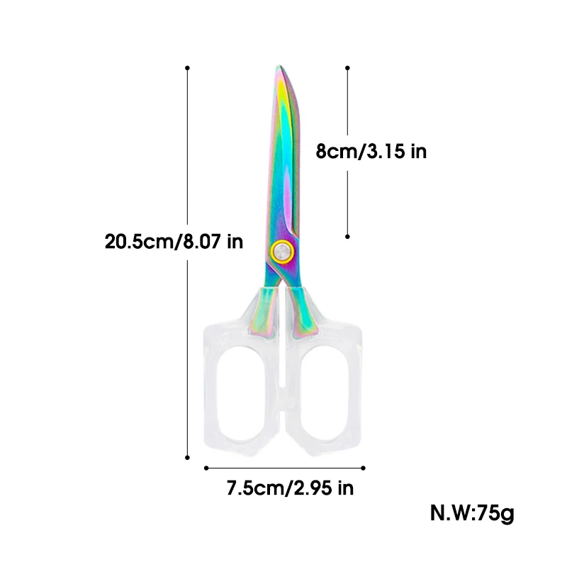 Ferrugem-Resistente Chapeamento Transparente Handle Scissors, Sharp Aço Inoxidável, Arte Artesanal, Corte De Papel, Papelaria De Escritório, Estudante