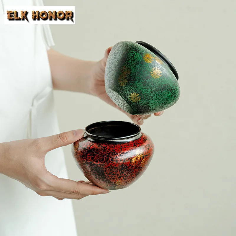 550ml Exquisite Red Gold Rust Painted Lacquer Old Iron Jianshui Mini Tea Cup Wash Tea Residue Barrel Chaxi Teaset Accessories