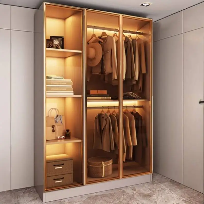 Aesthetic Orgnizer Wardrobes Wood Glass Doors Clothes Living Room Wardrobes Bedroom Organizer Guarda Roupa Casal Home Furniture