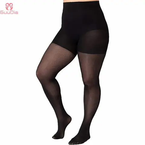 GUUDIA 40D Slimming Tights High Waist Tummy Compression Black Opaque Tights with Nylon Control Top Hosiery Pantyhose Stocking