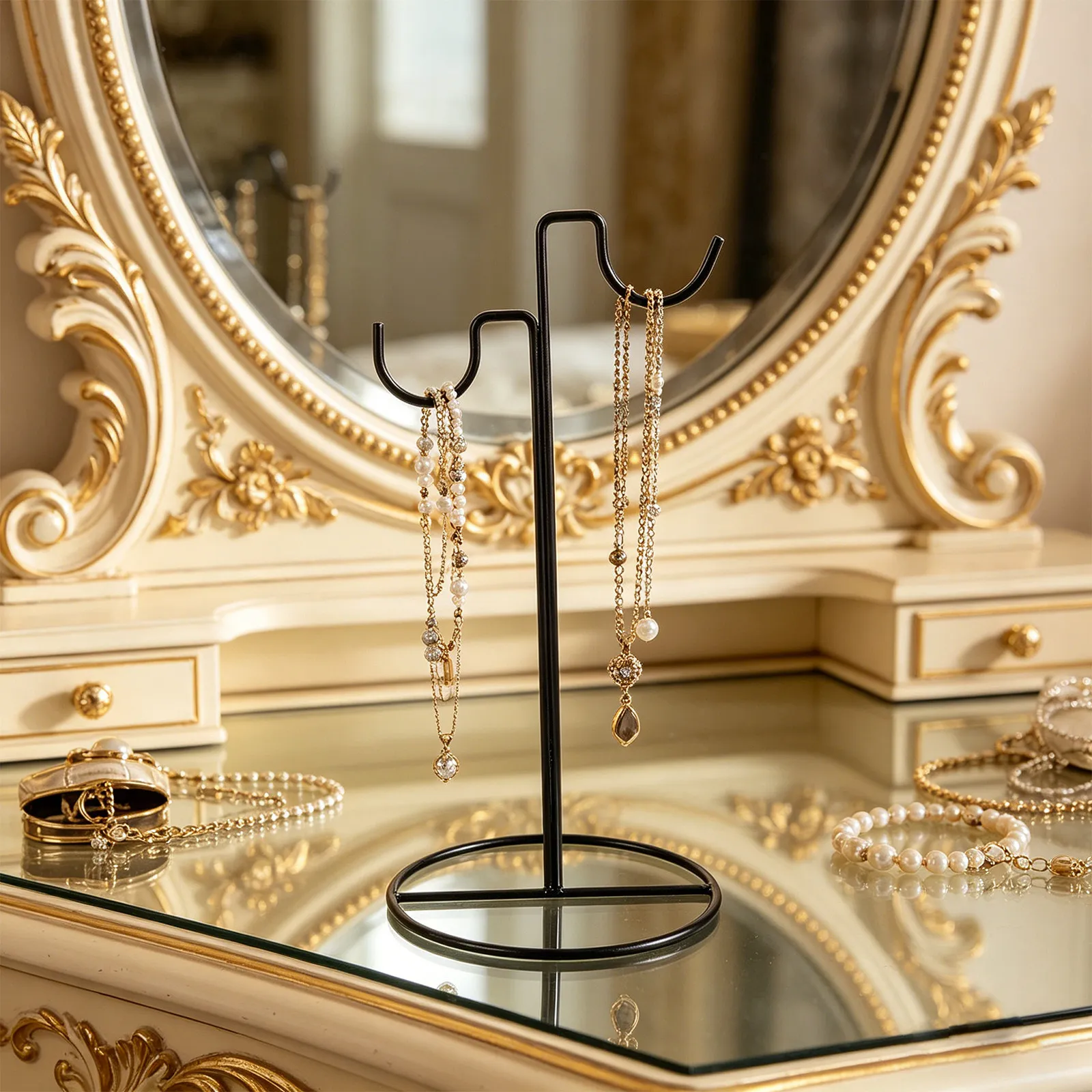Scandinavian Style Metal Necklace Stand T-Bar Design Jewelry Organizer for Necklaces Bracelets Pendants Tabletop Desktop Jewelry