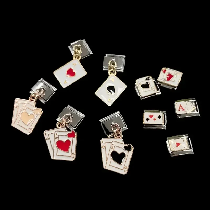 Italian Charm Stainless Steel Bracelet Pendant 9mm Modular Splicing Poker Cards Parts Cute Jewelry Making for Women Men