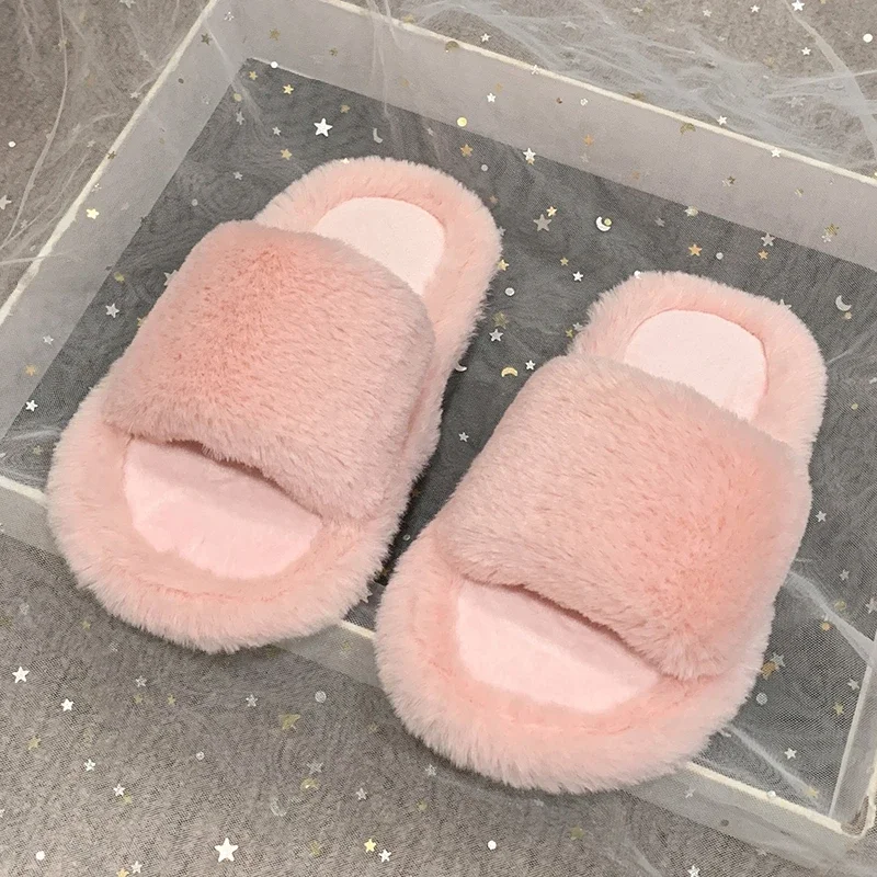 Eenvoudige winterkinderpantoffels Trend Zachte bodem Kinderen Warme huispantoffels Open teen Meisjes Pluizige pluche platte pantoffels Antislip